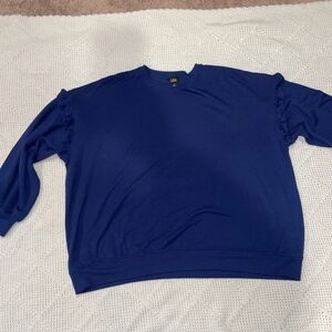 Lee Brand Blouse Navy With Ruffle On Shoulder Plus 2X